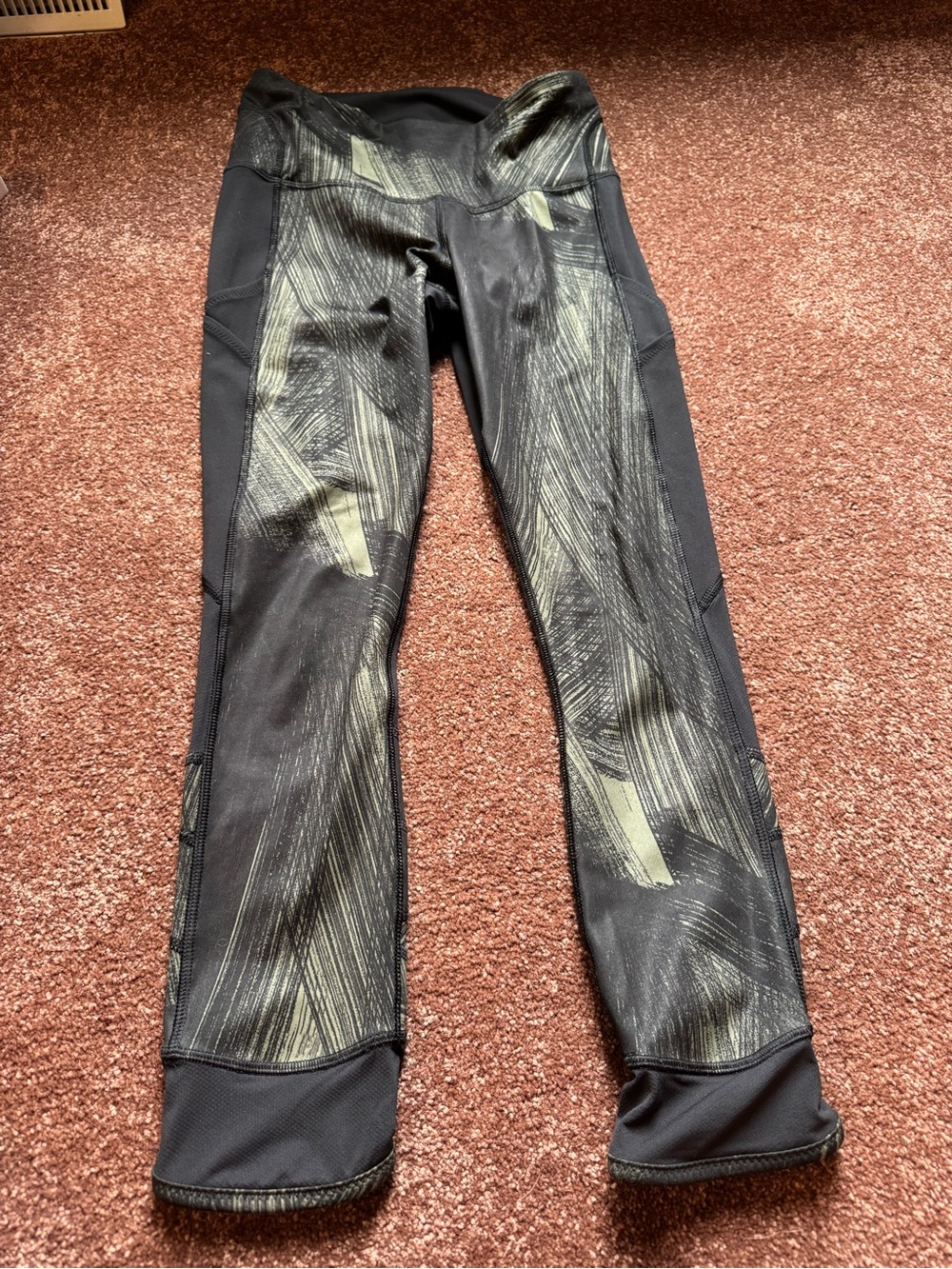 lululemon athletica Black Leggings with Olive Brushprint